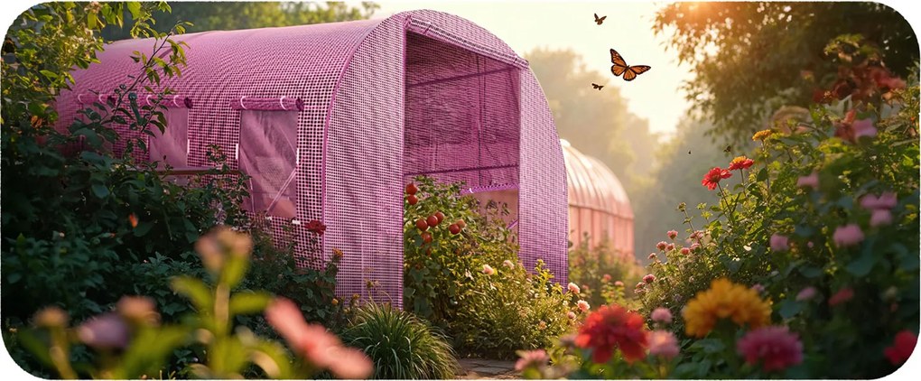 Fóliový tunel, záhradný skleník 2,5 x 4 m (10m2) ružový Plonos 4979-B