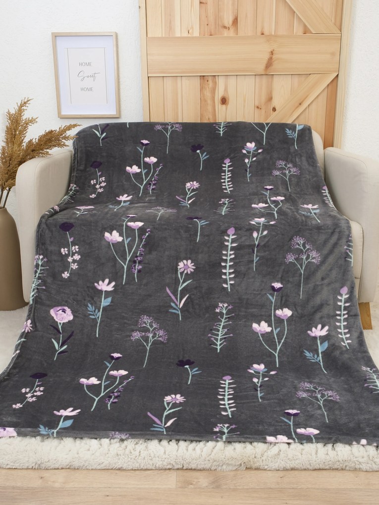 Deka mikroplyš Exclusive 150 × 200 cm – Vlčie maky tmavo sivé