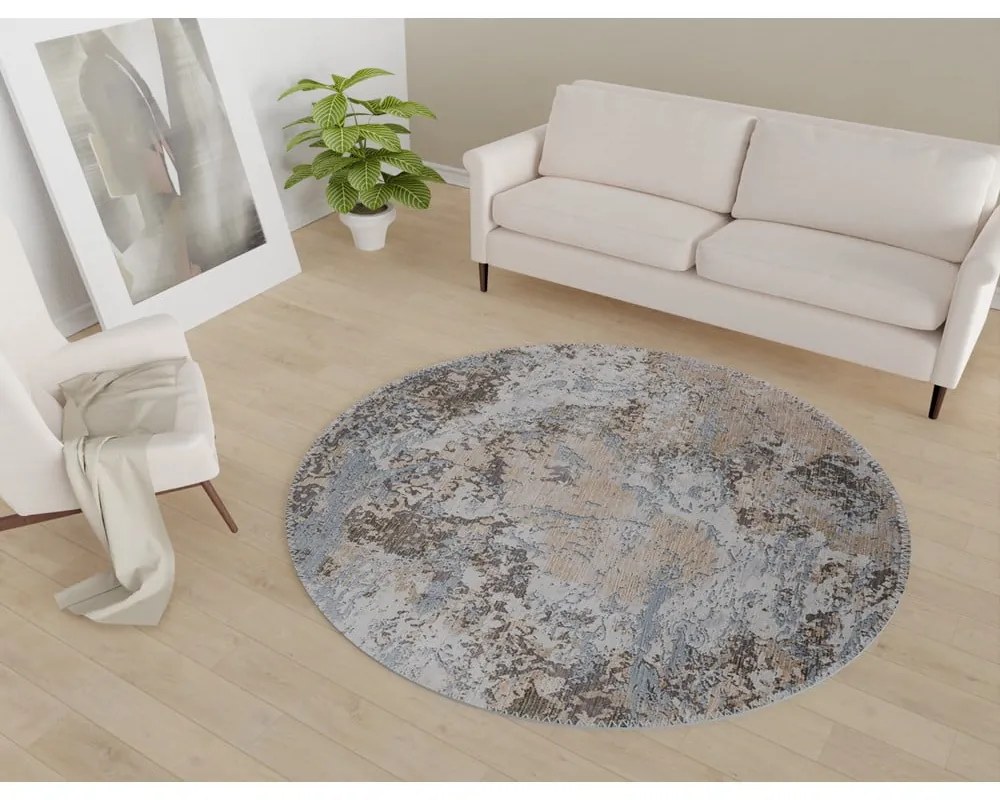 Svetlomodrý/svetlohnedý prateľný okrúhly koberec ø 80 cm Sandstorm – Vitaus