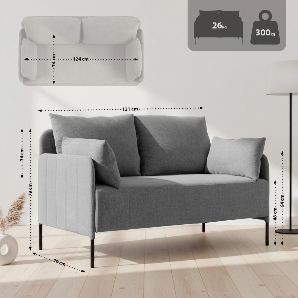 Sedačka Ziden 2-miestna látka - svetlosivá