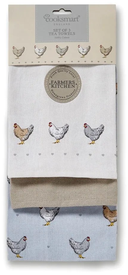 Sada 3 modrých bavlnených utierok do kuchyne Cooksmart ® Farmers