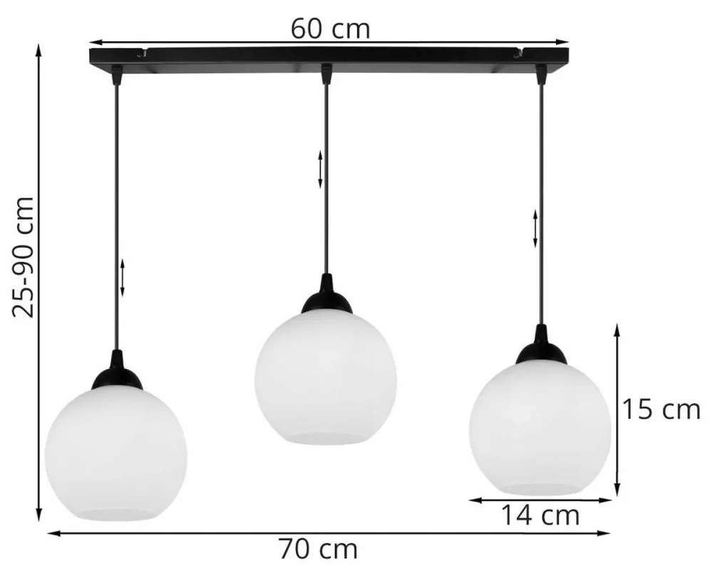 Závesné svietidlo ELIZA, 3x biele sklenené tienidlo (výber z 2 farieb konštrukcie)