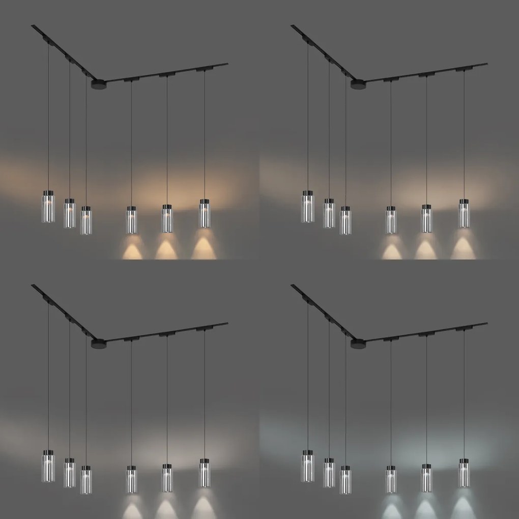 Moderný koľajnicový systém s 6 čiernymi závesnými svetlami 1-fázový - Magnetic Vance