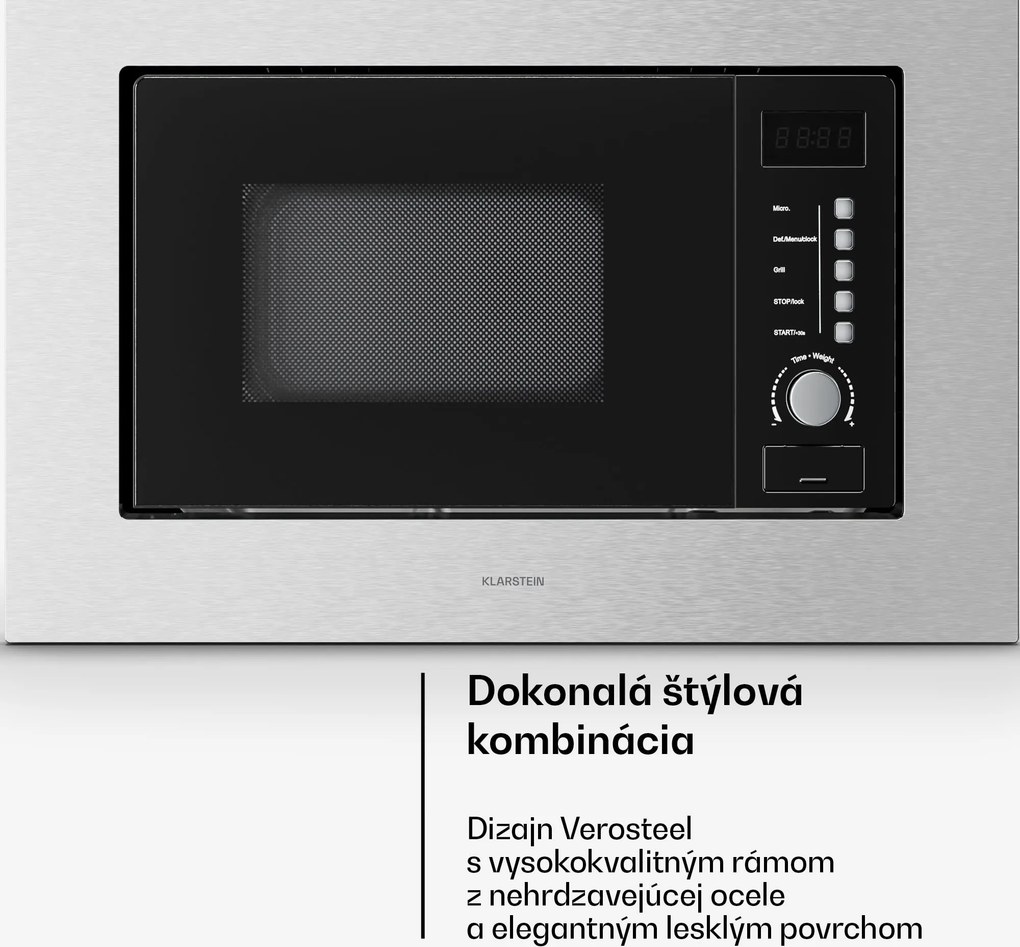 Klarstein Verosteel vstavaná mikrovlnná rúra s grilom | 800 W gril | 700 W mikrovlnka | 60 cm