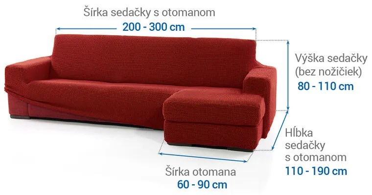 Super strečové poťahy NIAGARA tehlová sedačka s otomanom vpravo (š. 200 - 300 cm)