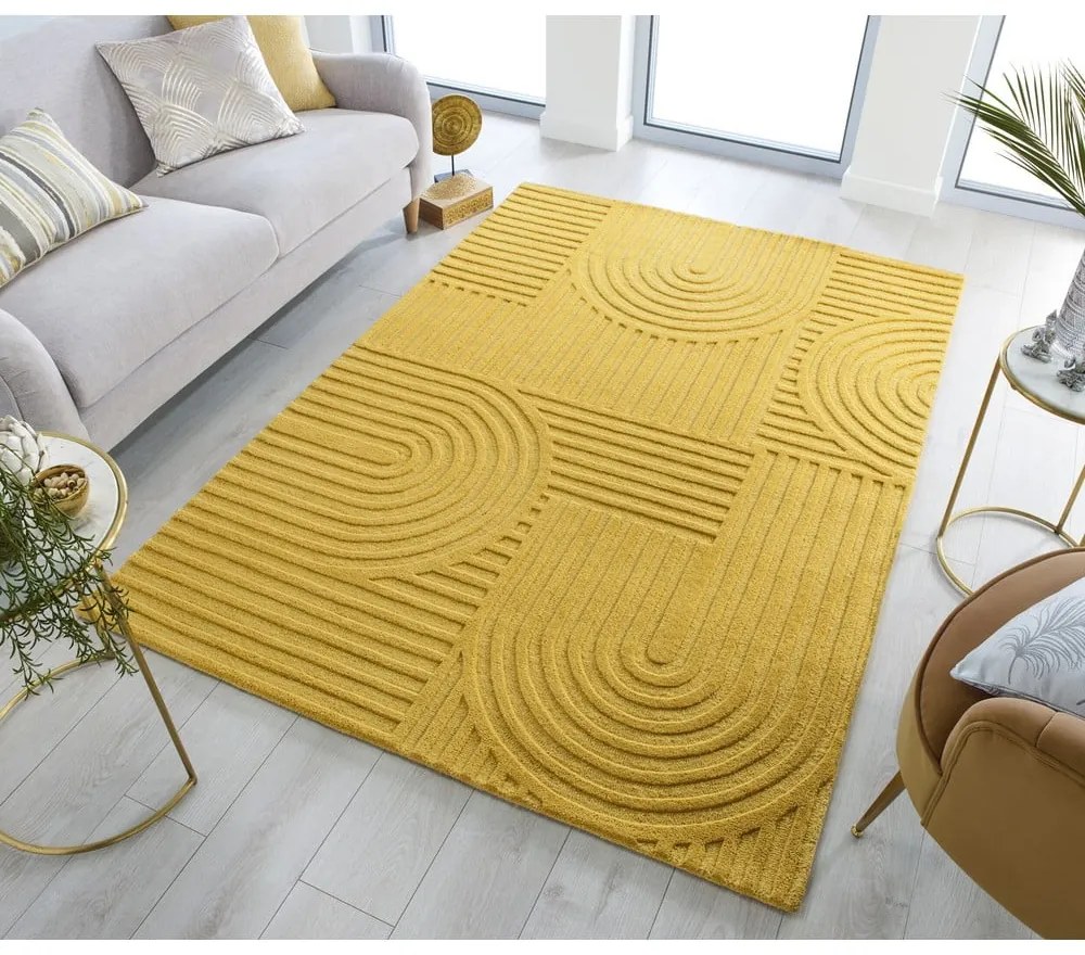 Žltý vlnený koberec Flair Rugs Zen Garden, 160 x 230 cm