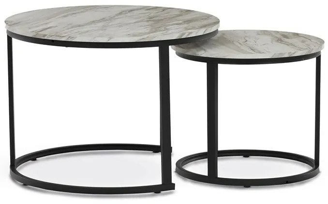 Sada konferenčných stolíkov, biely mramor, 2 ks