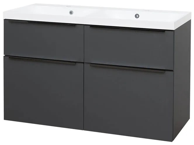 Mereo Mailo, kúpeľňová skrinka s umývadlom z liateho mramoru 121 cm, antracit, čierne madlo, MER-CN533MB