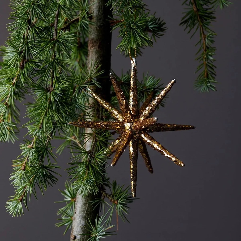 House Doctor Vianočná ozdoba Spike Large Brown Glitter – set 4 ks