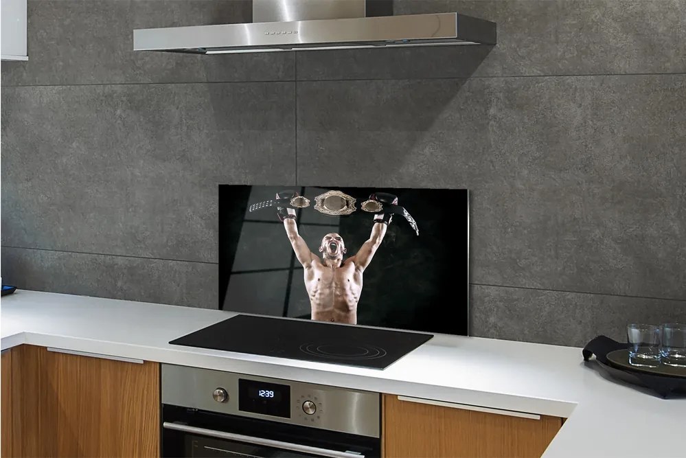 Sklenený obklad do kuchyne muž remeň 140x70 cm