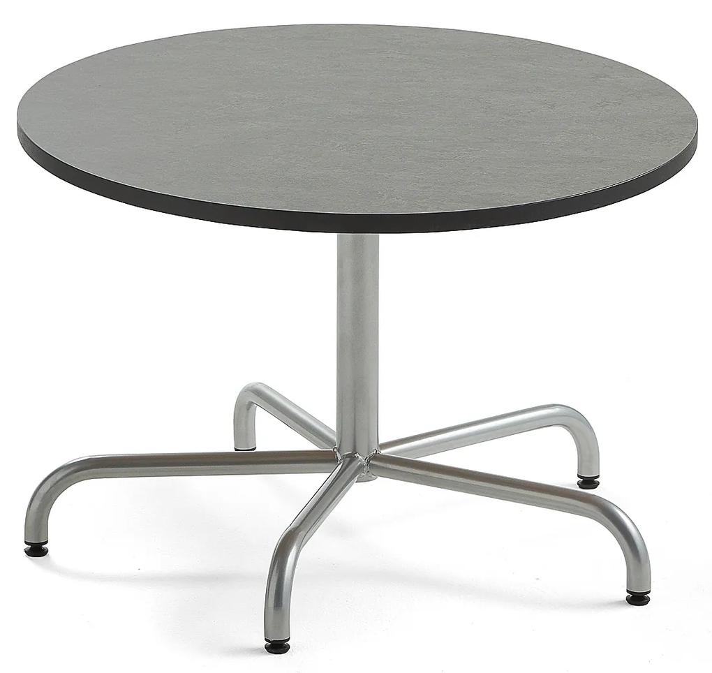 Stôl PLURAL, Ø900x600 mm, linoleum - tmavošedá, strieborná