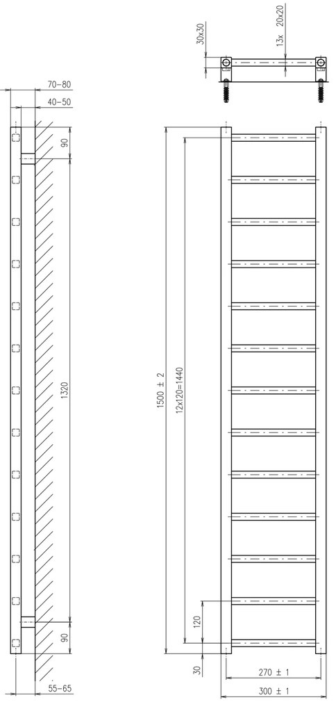 Sapho, METRO LIGHT vykurovacie teleso 300x1500 mm, čierna matná, IR446TB