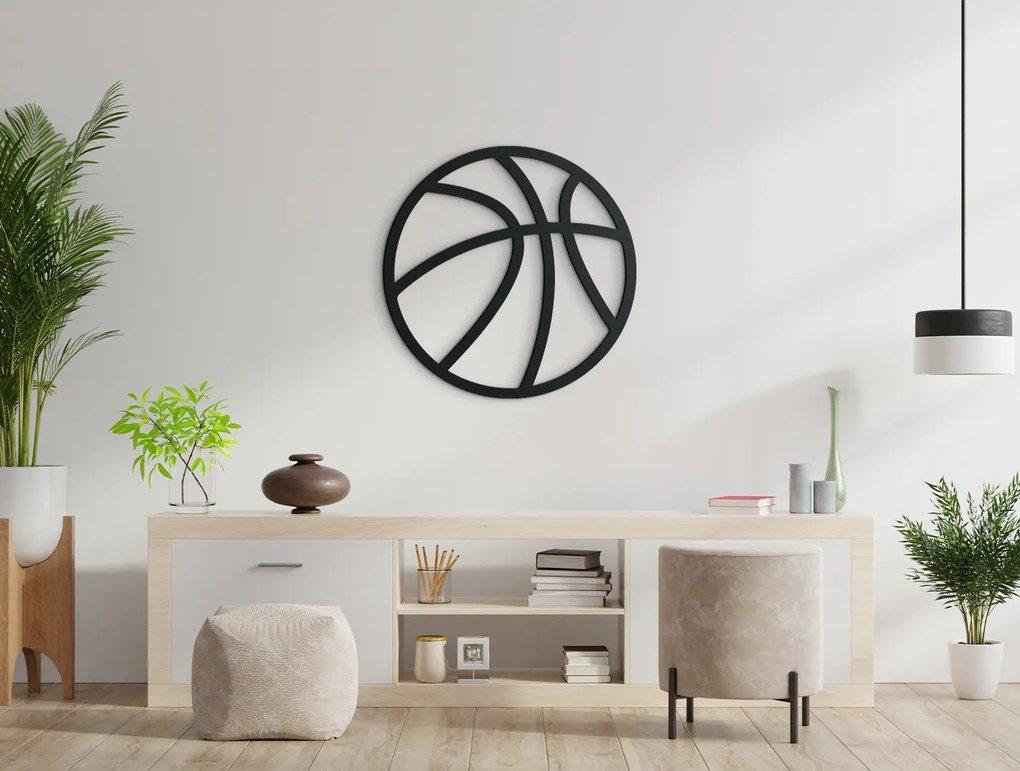 drevko Drevená nálepka Basketbalová lopta Rozmer obrazu: 32,5 x 32,5 cm, Farba dekorácie: Čierna