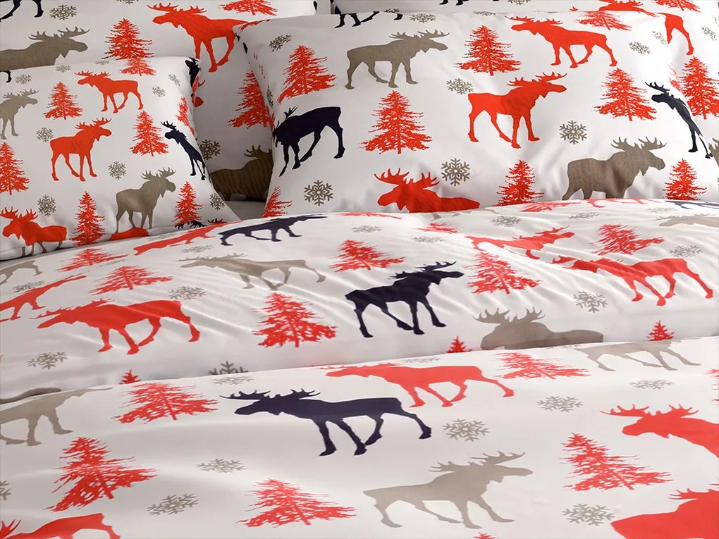 Bavlnené obliečky CHRISTMAS MOOSE biele Rozmer obliečky: 2 ks 70 x 90 cm | 200 x 220 cm