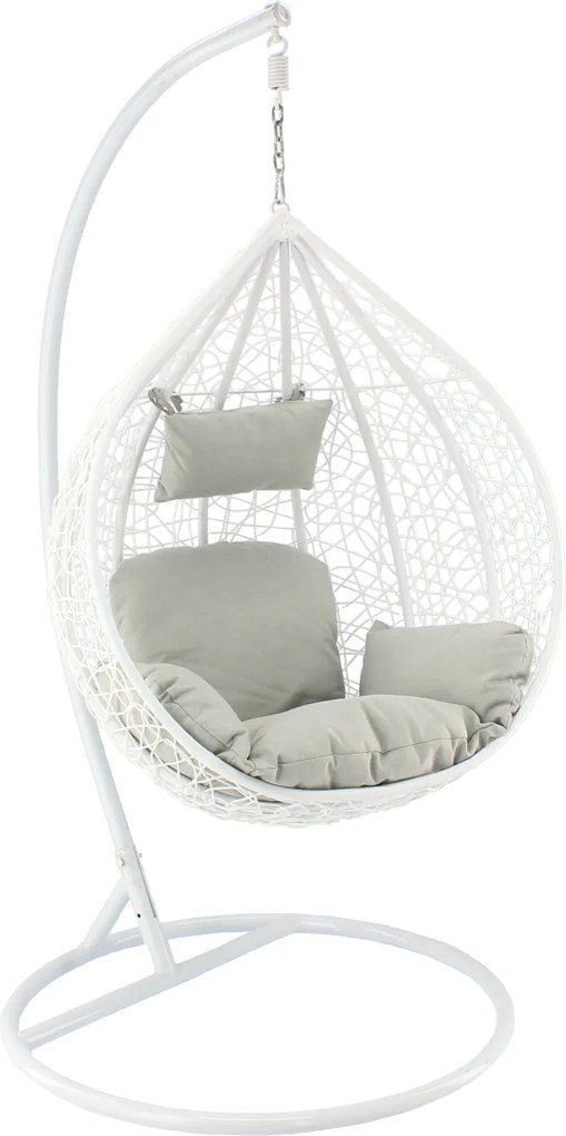 CH BIELA ZÁVESNÁ STOLIČKA, VANKÚŠ – ŠEDÝ, RÁM – BIELY 118X107XD68CM