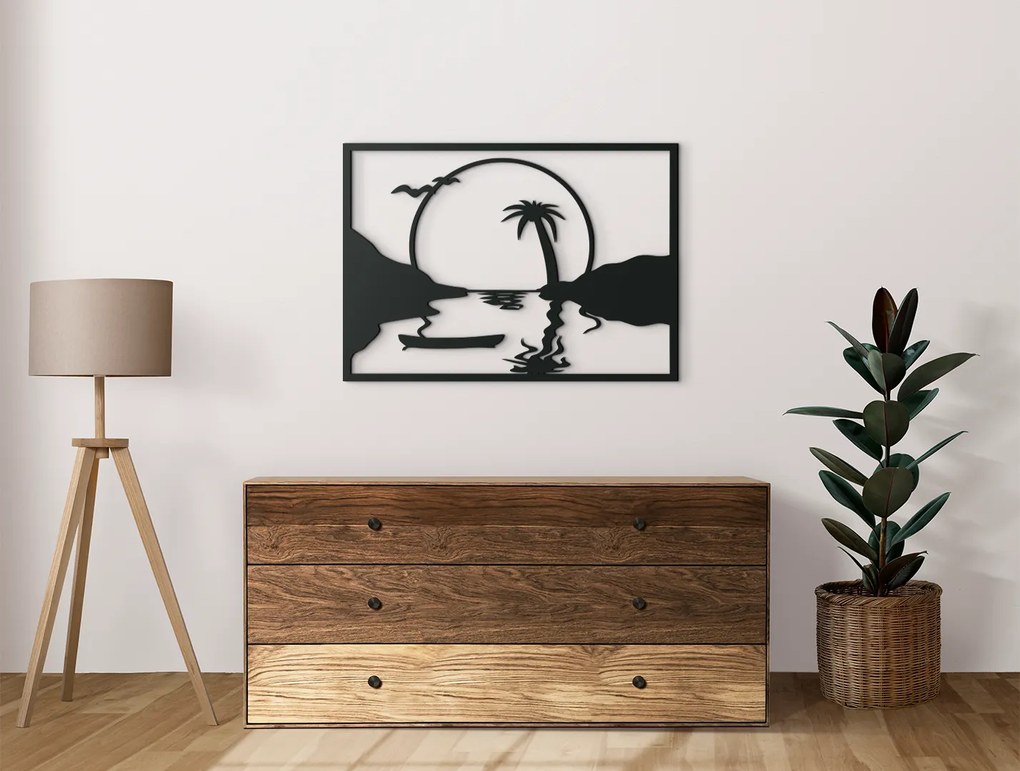 drevko Drevený obraz Romantický západ slnka Rozmer obrazu: 31,5 x 44,5 cm, Farba dekorácie: Čierna