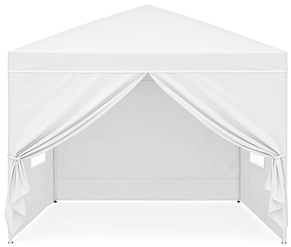 Záhradný pavilónový stan 3x3 m, automaticky rozkladací + 4 bočné steny, biely, MultiGarden
