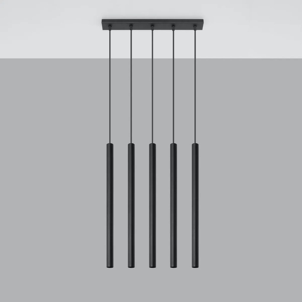 Závesné svietidlo Pastelo, 5x čierne kovové tienidlo