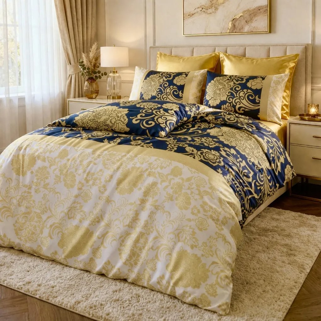 Obliečky bavlnený satén Flavio gold TiaHome - 1x Vankúš 90x70cm, 1x Paplón 140x200cm