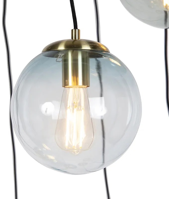 Art Deco závesné svietidlo mosadz s modrým sklom 7-svetlo - Pallon