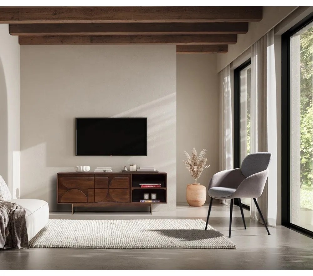 Hnedý TV stolík z mangového dreva 145x55x40 cm Trisha – MOME