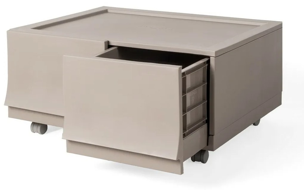 Modulárny úložný box Wave twin Wood s kolieskami 54,6 x 43,4 x 22 cm, široký - 2 zásuvky - kolieska