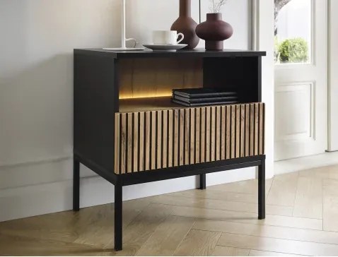 Nočný stolík Sento, čierna/dub wotan, s osvetlením%