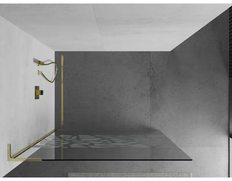 Mexen Kioto L, sprchová zástena Walk-In 70 x 200 cm, 8mm číre sklo biely vzor, zlatý lesklý profil,800-070-103-50-78