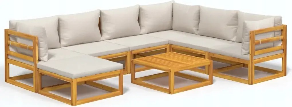 vidaXL 8-dielna záhradná sedacia súprava, svetlošedé vankúše, drevo