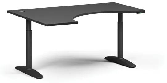 Výškovo nastaviteľný stôl OBOL, elektrický, 675-1325 mm, ergonomický ľavý, doska 1600x1200 mm, čierna zaoblená podnož, grafit