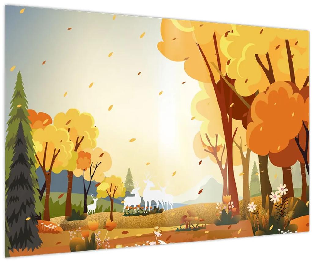 Obraz - Jesenná krajina, ilustrácie (90x60 cm)