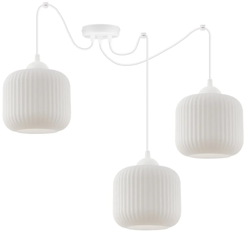 Závesné svietidlo Riffle Spider, 3x biele sklenené tienidlo, w