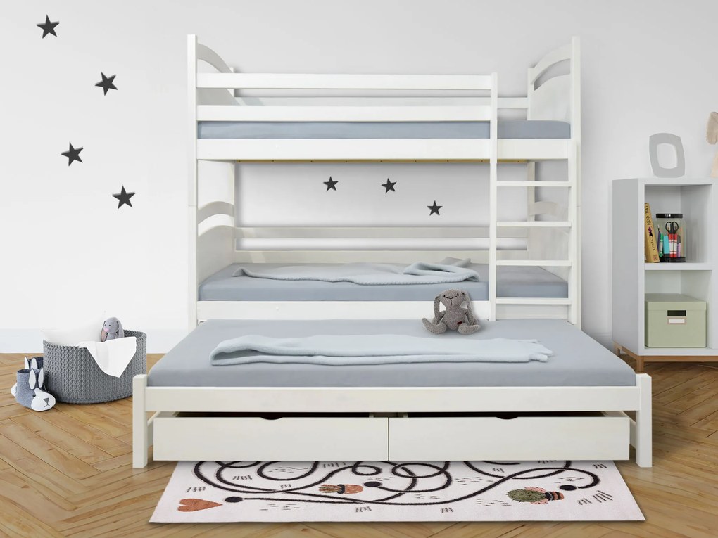 Wilsondo Poschodová posteľ s prístelkou Petra 2 90x200 - biela