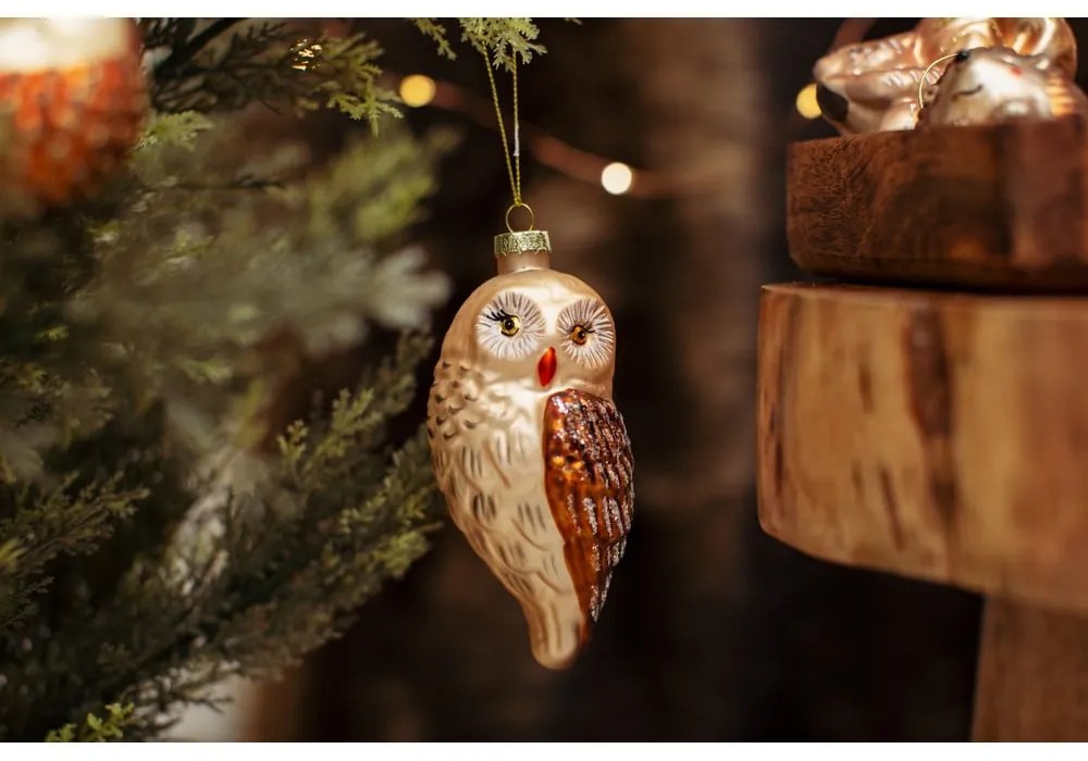 Sklenená ručne vyrobená vianočná ozdoba 13 cm Owl – Sass & Belle