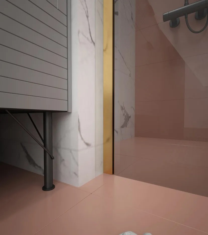 Erga Paris, sprchová zástena Walk-In 110x200 cm, 8mm šedé sklo, zlatý matný profil, ERG-V02-PARIS-110x200-GR-GB