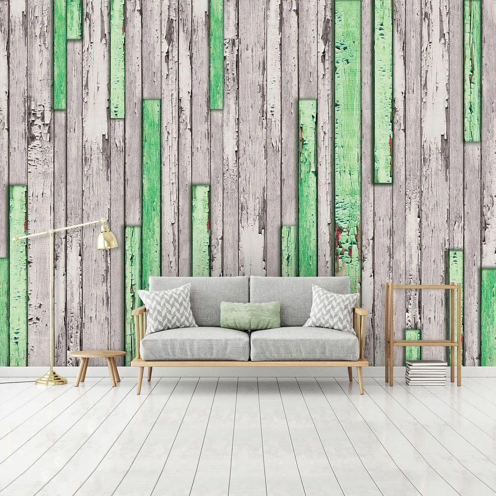 Fototapeta - Šedá a zelená potrhaná doska (152,5x104 cm)