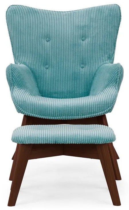 Tyrkysové menčestrové kreslo s podnožkou Niko – Ropez