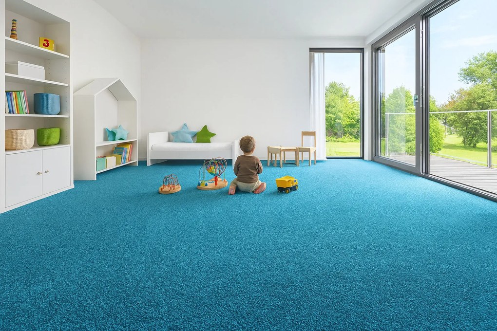 Vopi, AKCIA: 200x400 cm Koberec metráž Eton Exklusive Türkis - neúčtujeme odrezky z role, šíře, modrá, ab (mriežka), detská izba