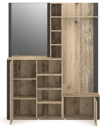 Predsieňová stena so zrkadlom KEVIN hnedá/čierna