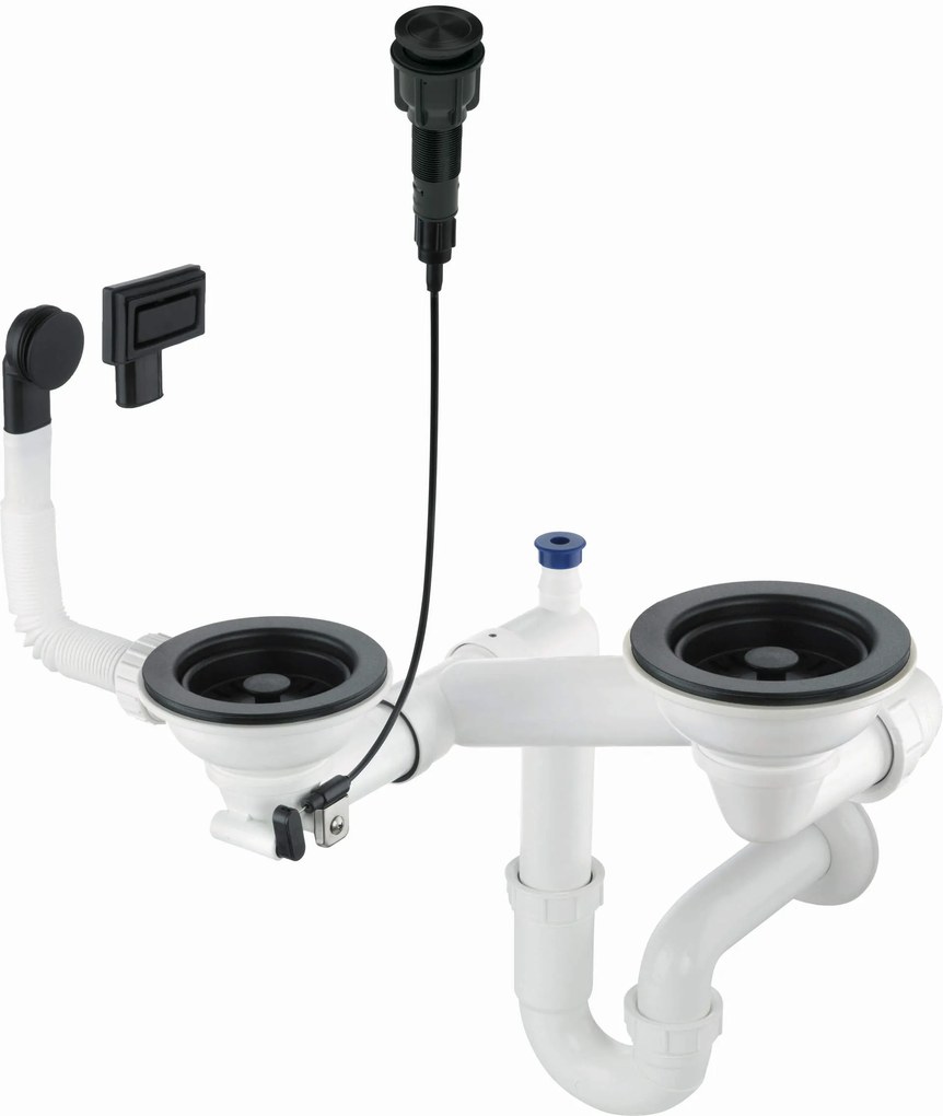 Deante Deante, priestorovo úsporný-sifón pre granitové kuchynské drezy 1,5 a 2-komorové, 3,5" s automatickou zátkou odpadu, čierna, DEA-ZXY_N983