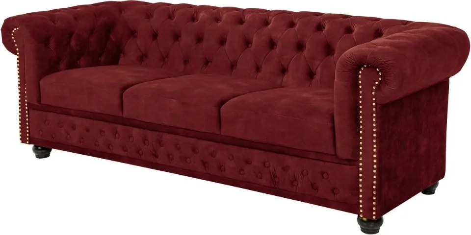 Dizajnová trojsedačka Chesterfield 205 cm červený zamat