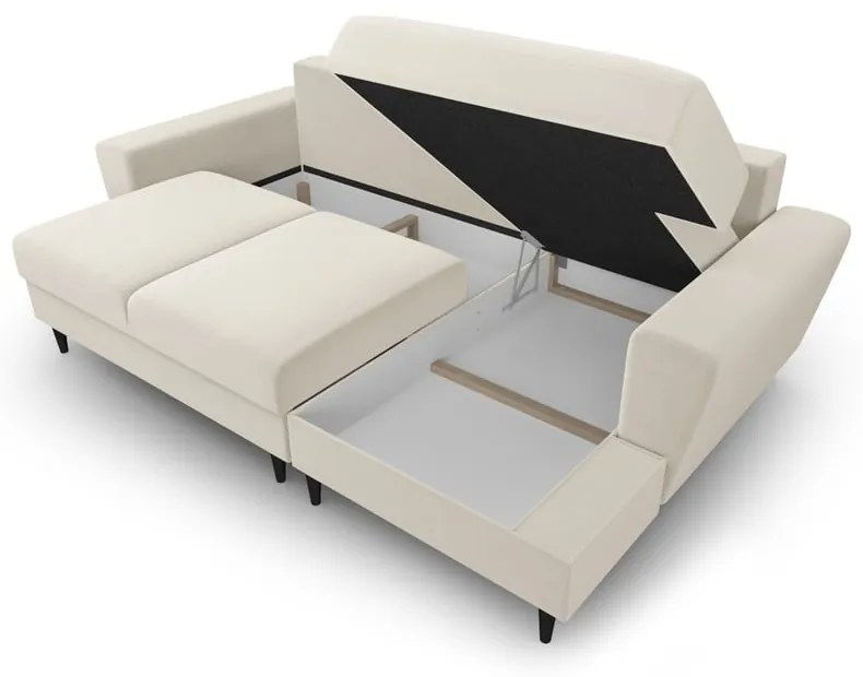 Béžová zamatová rozkladacia/s úložným priestorom rohová pohovka (pravý roh/s leňoškou) Kyoto – Cosmopolitan Design