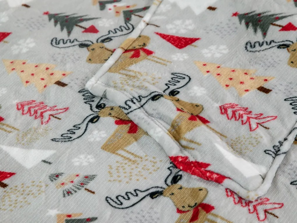 Baránková mikinová deka s rukávmi a kapucňou YULE HUG svetlosivá