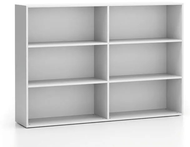 PLAN Dvojitý nízky kancelársky regál SEGMENT, 4 police, 1660 x 350 x 1140 mm, biela