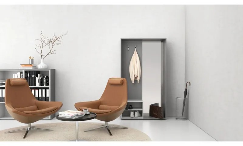 PLAN Šatníková stena s botníkom a zrkadlom, 2 háčiky, sivá/biela