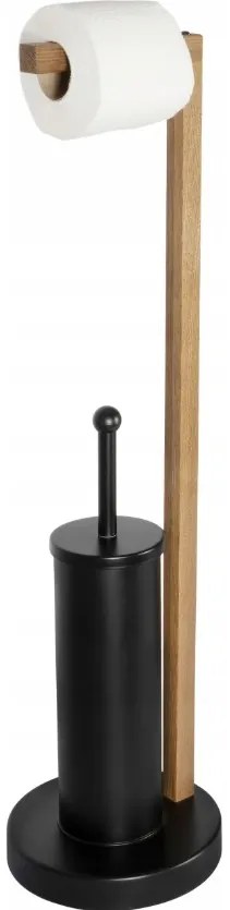 Erga Aurora Black, toaletná WC kefa s dreveným držiakom na WC papier na postavenie 19x19x72,5 cm, hnedá-čierna, ERG-SEP-1004SEPSTLUNA
