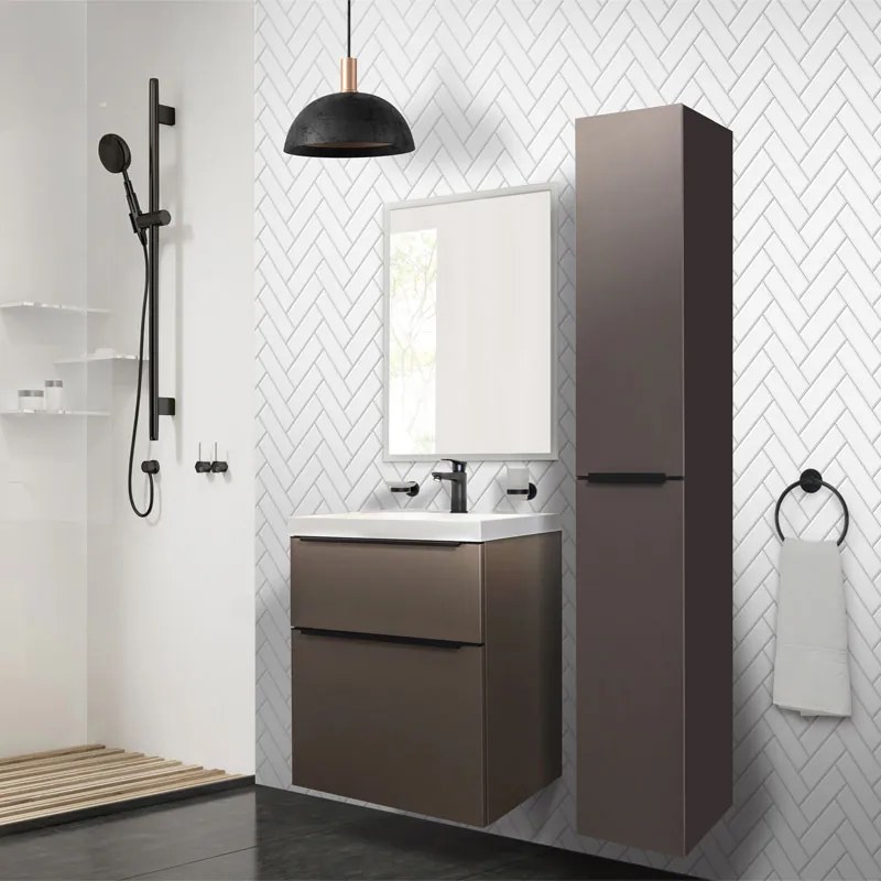 Mereo, Mereo Mailo, kúpeľňová skrinka vysoká 170 cm, čierne madlo, Multidecor, Orech Pacifik prírodný, MER-CN594LPBOPP2