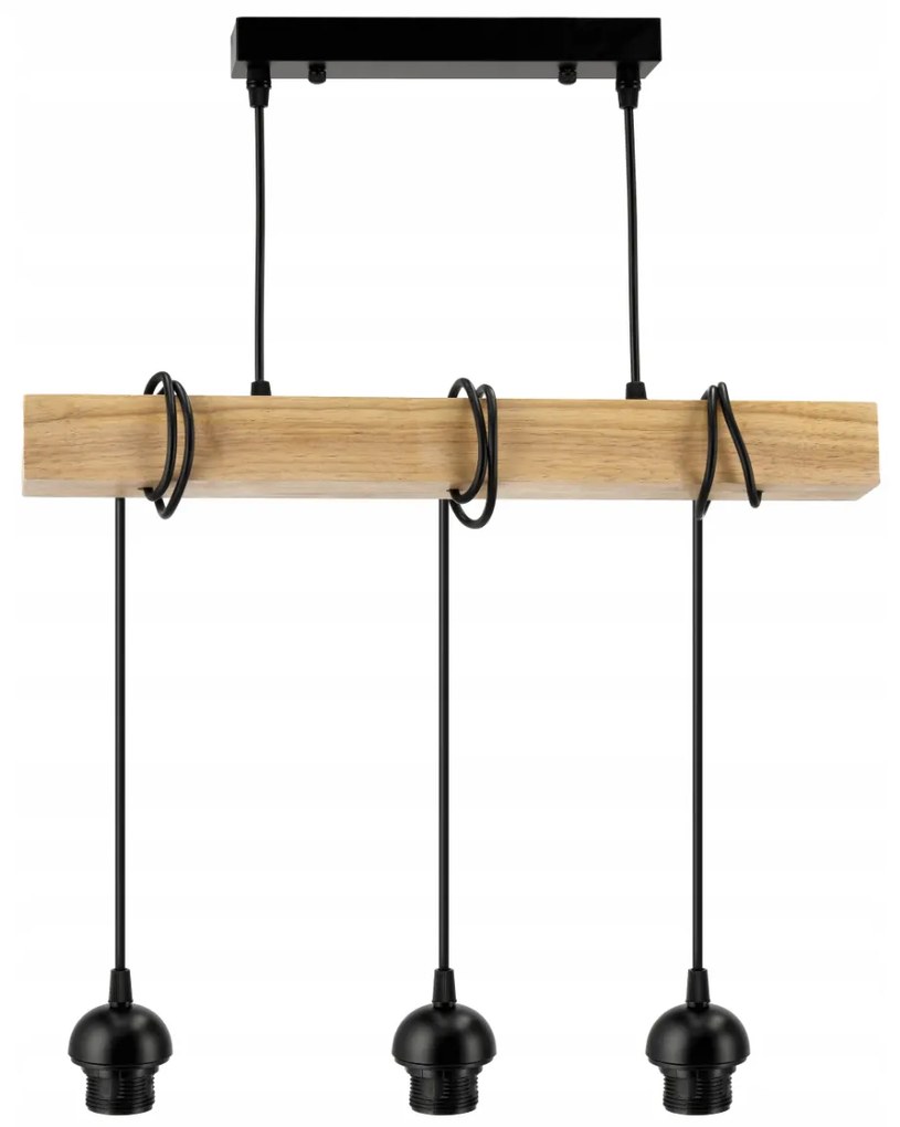 BERGE Závesné stropné svietidlo LED drevený trám 3xE27 loft drevená guľa