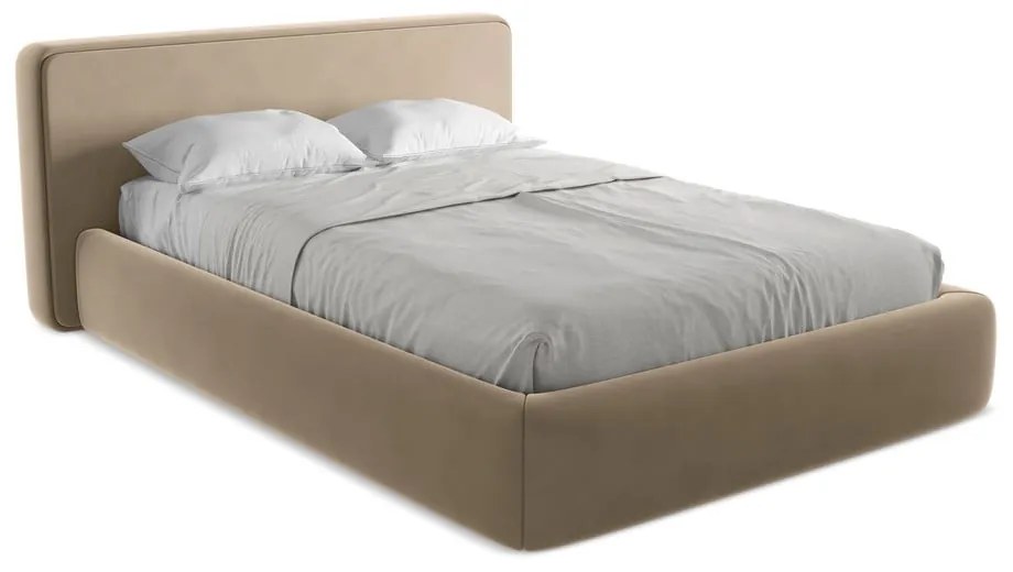 Svetlohnedá čalúnená dvojlôžková posteľ s úložným priestorom s roštom 160x200 cm Kiana – Makamii