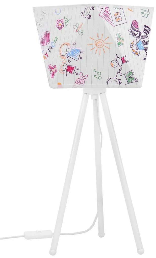 Detská stolná lampa Diamond, 1x biele textilné tienidlo so vzorom